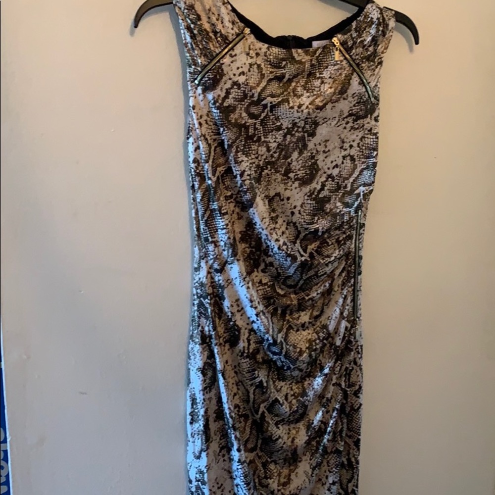 Caché Brown and gold snake print dress